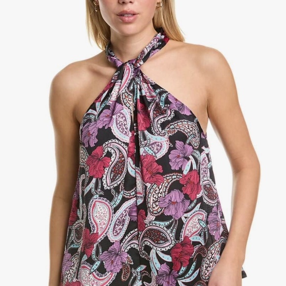 BCBGMAXAZRIA Sleeveless Relaxed Top Twisted Halter Neck Back Keyhole S - NWT - Picture 3 of 4